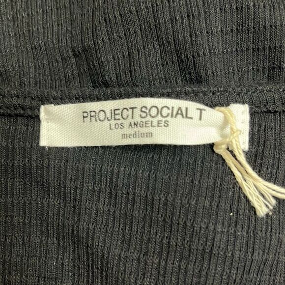 Project Social T Easy Breezy Crop Top Black Plunge Neck Twist Front Med NWT $68 - Picture 5 of 10